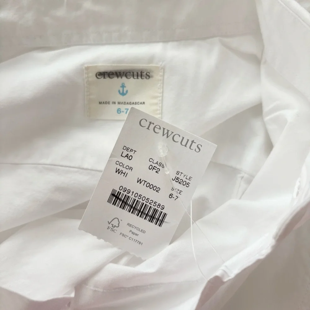 NWT J. Crew Crewcuts Kids' Secret Wash Shirt Poplin White